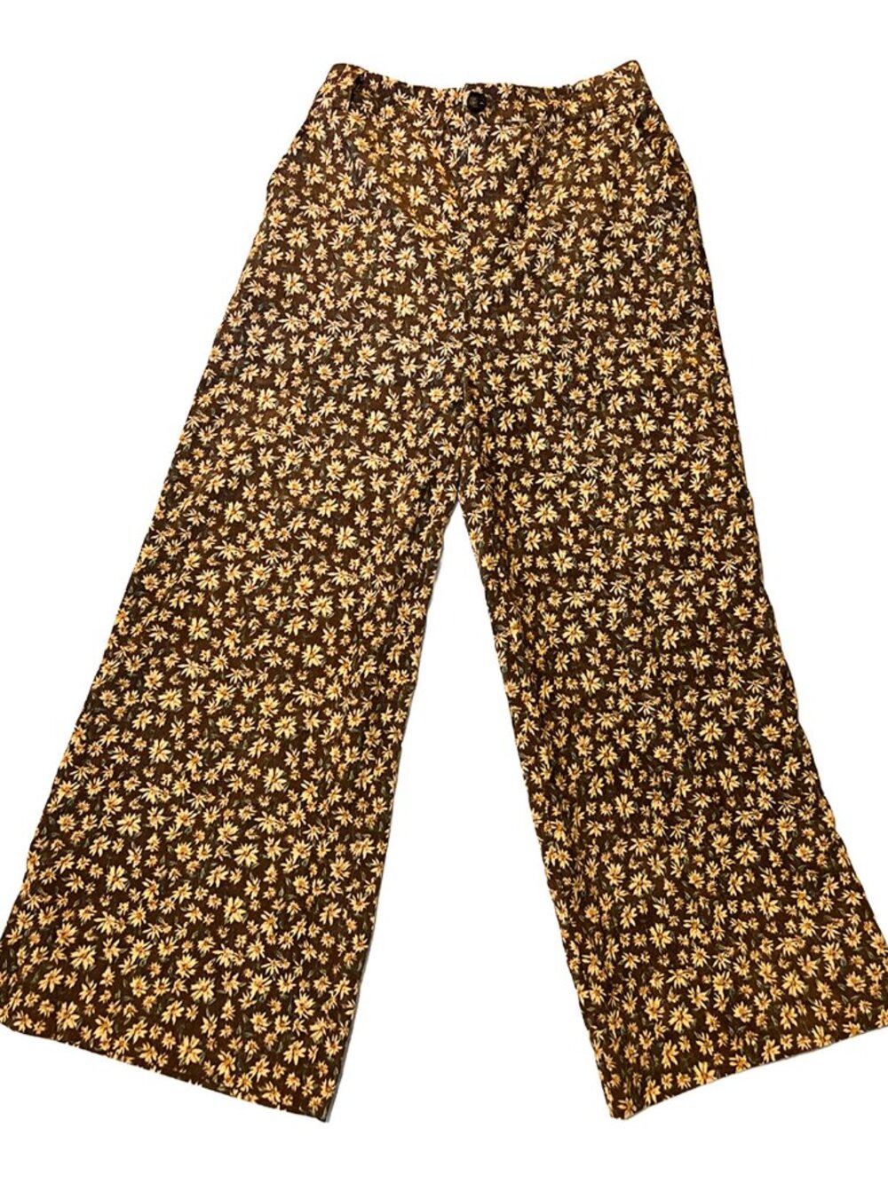 NWT Lena Layne Cersei Brown Floral Corduroy Wide Leg Pants High Rise Size Large